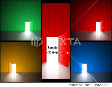 Door Open Light Red Blue Green Yellow Room Exit - Stock Illustration ...