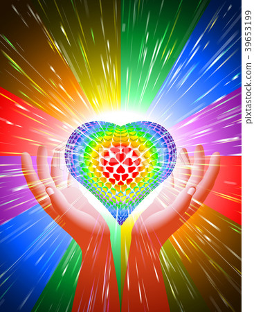 Heart in open hands with glowing beams; Symbol of amour illuminate around the power of love; Background for a greeting card on the Valentine's Day holiday, wedding, and the concept of romantic feeling Heart in open hands with glowing beams; Symbol of amour illuminate around the power of love; Background for a greeting card on the Valentine's Day holiday, wedding, and the concept of romantic feeling 39653199