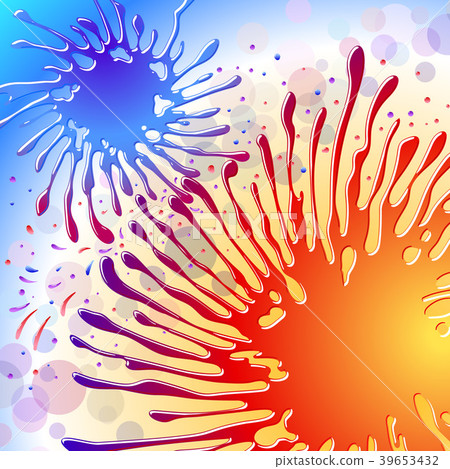 Splashes of liquid water paints of cold and warm color; Spray interact in the gearing; Vector illustration; Eps8 39653432