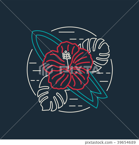 Tropical surf icon with flower in flat line style 39654689