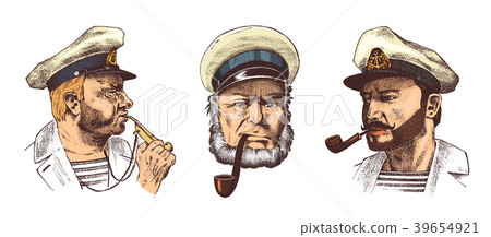 Boatswain with pipe. Portrait of a sea captain Boatswain with pipe. Portrait of a sea captain 39654921