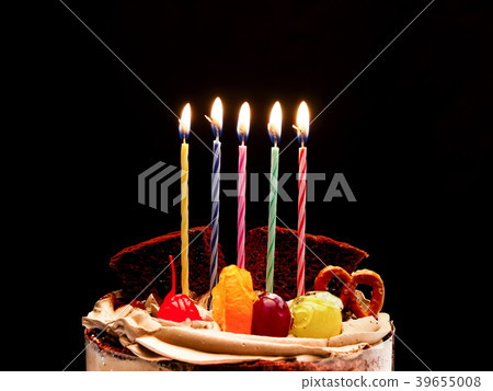 Birthday cake with candle isolated Birthday cake with candle isolated 39655008