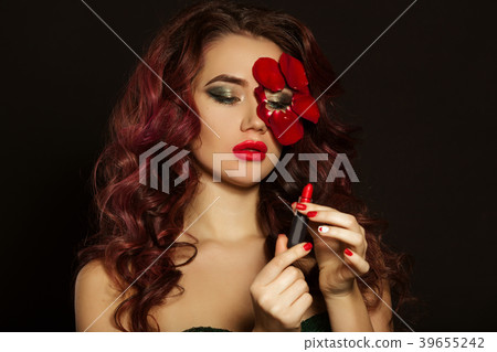 Sexy fashion lady with creative makeup and rose 39655242