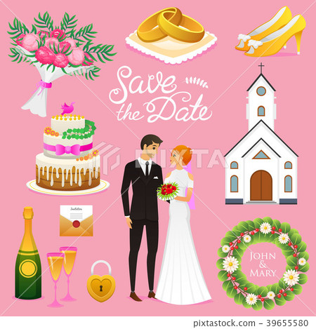 Bride And Groom. Wedding ceremony Set. Newlyweds Bride And Groom. Wedding ceremony Set. Newlyweds 39655580