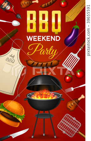 Barbecue grill elements set isolated on red - Stock Illustration ...