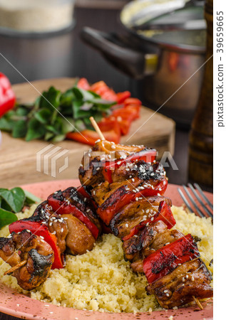 Chicken skewers say sauce Chicken skewers say sauce 39659665