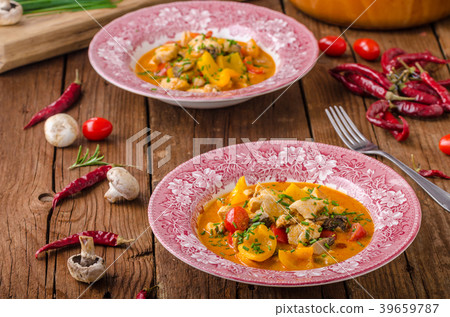 Chicken curry vegetable delish food 39659787