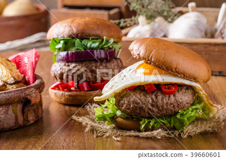 Delicious beef burger with egg 39660601