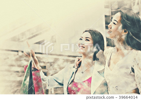 Beautiful Asian Women happy and walking shopping. 39664014