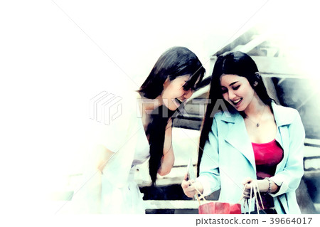 Beautiful Asian Women happy and walking shopping. Beautiful Asian Women happy and walking shopping. 39664017