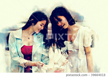 Beautiful Asian Women happy and walking shopping. Beautiful Asian Women happy and walking shopping. 39664018