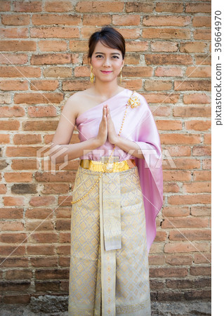 Women stand wearing traditional cloth Thailand 39664970
