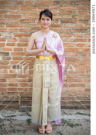 Women stand wearing traditional cloth Thailand  Women stand wearing traditional cloth Thailand  39664971