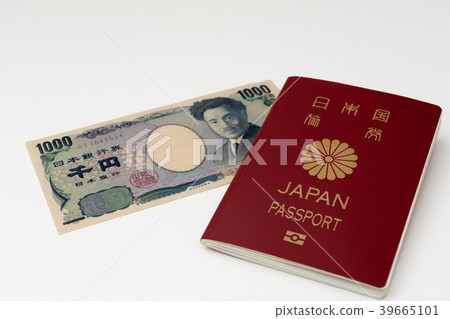 Passport and 1000 yen bill Passport and 1000 yen bill 39665101