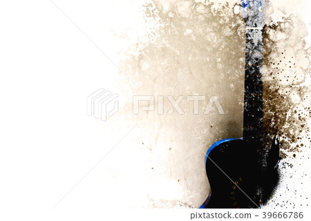 Colorful Guitar on Watercolor painting background 39666786