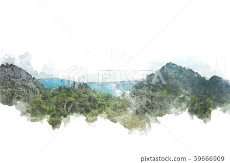 Mountain hill in the forest on watercolor painting Mountain hill in the forest on watercolor painting 39666909