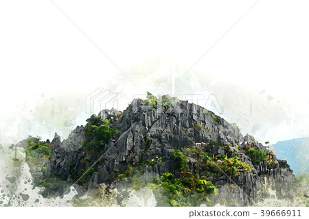 Mountain hill in the forest on watercolor painting Mountain hill in the forest on watercolor painting 39666911
