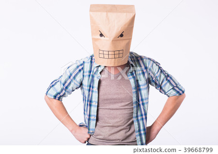 Depressed angry man with picture emotional face on Depressed angry man with picture emotional face on 39668799