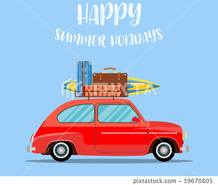 Vehicle transport with surfboard and suitcases 39670805