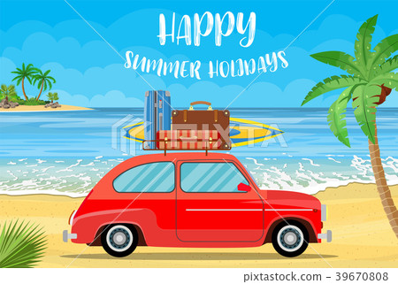 Vehicle transport with surfboard and suitcases 39670808