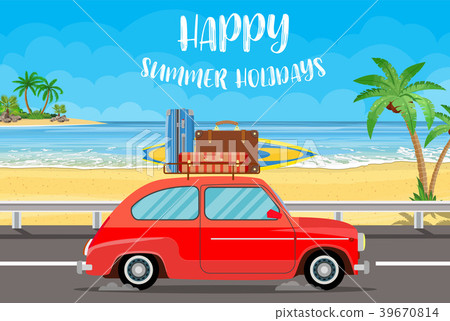 Vehicle transport with surfboard and suitcases Vehicle transport with surfboard and suitcases 39670814