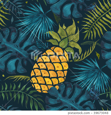 Pineapple background. Watercolor Seamless pattern. 39673048