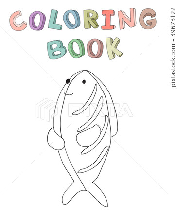 Cute cartoon fish character, contour vector 39673122