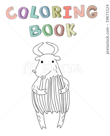 Cute cartoon bull or yak character, contour vector 39673124