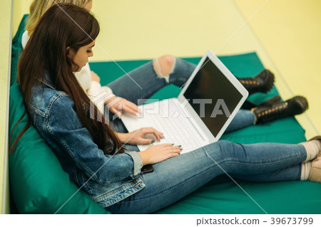 Happy student have a break in university. Have a 39673799