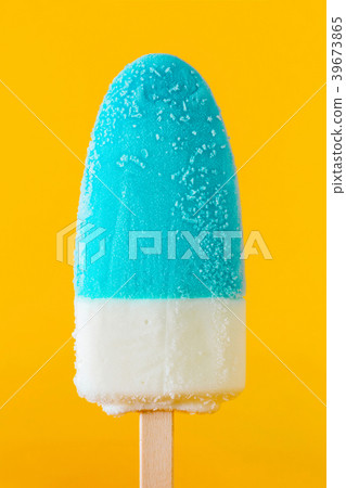 Blue Mint Blue Ice Cream on Yellow Background 39673865