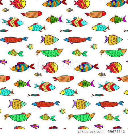 Cute colorful cartoon aquarium fishes pattern Cute colorful cartoon aquarium fishes pattern 39675342