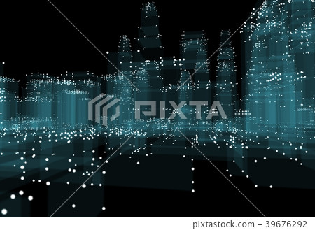 Abstract 3d city with dots and blue buildings Abstract 3d city with dots and blue buildings 39676292