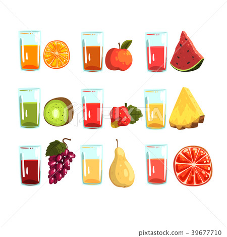 Fruit juices set, orange, apple, watermelon, kiwi 39677710