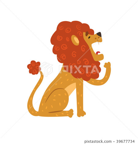 Cute lion cartoon character sitting and yawning Cute lion cartoon character sitting and yawning 39677734