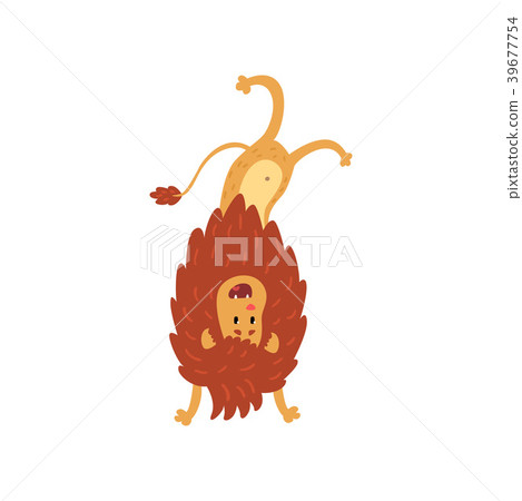 Cute lion cub cartoon character standing upside Cute lion cub cartoon character standing upside 39677754