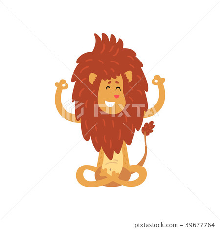 Cute lion cub cartoon character meditating in Cute lion cub cartoon character meditating in 39677764