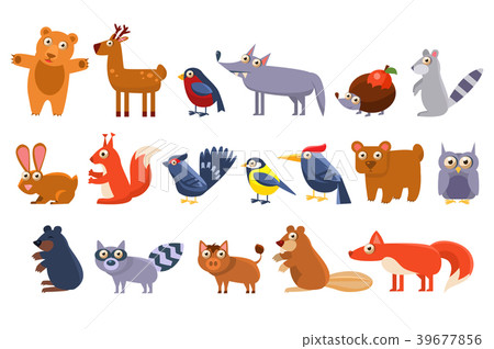 Wild forest animals set, cute cartoon bear, bird Wild forest animals set, cute cartoon bear, bird 39677856