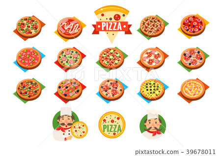 Pizza sett, popular varieties of pizzas vector 39678011