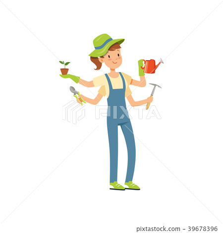 Multitasking gardener character, girl with many 39678396