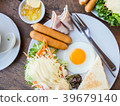 American breakfast with sunny side up eggs,ham, ba 39679140