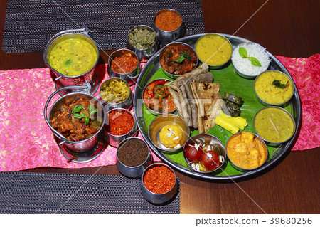 Close-up of a Maharashtrian thali Close-up of a Maharashtrian thali 39680256