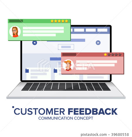 Customer Review On Laptop Vector. Speech Bubbles 39680558