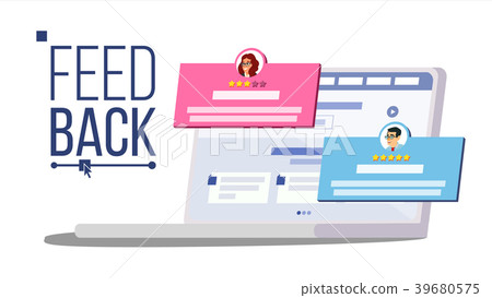 Customer Feedback Rating On Laptop Vector. Speech Customer Feedback Rating On Laptop Vector. Speech 39680575