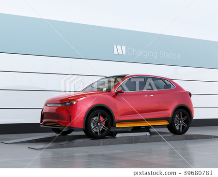 Image of an electric SUV with a new battery installed at the battery replacement station 39680781