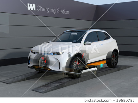 Structural image of the electric SUV replacing the battery at the battery replacement station 39680785
