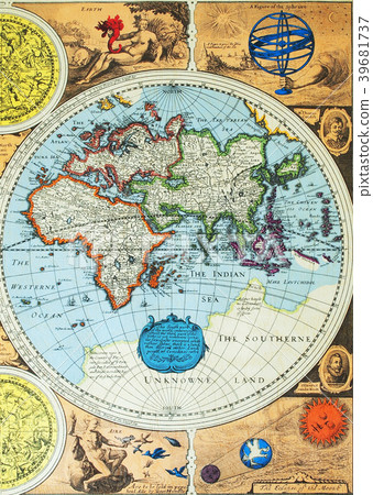 World map old map map map map 1627 drafting embossed paper printing 39681737