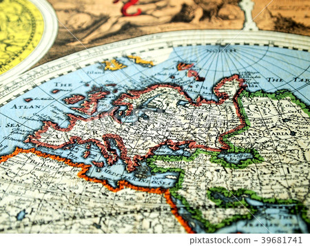 World map old map europe mediterranean map 1627 drafting embossed paper printing 39681741