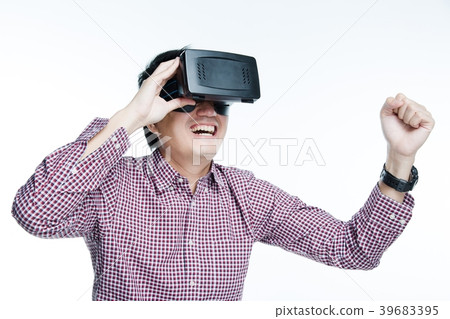 Man wearing virtual reality goggles Man wearing virtual reality goggles 39683395
