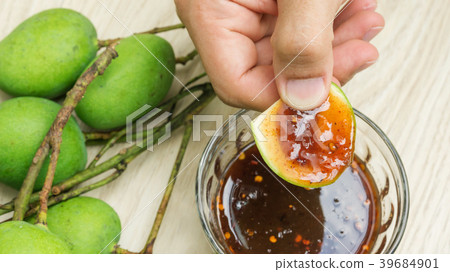 Green sour mango (raw mango) with sweet fish sauce 39684901