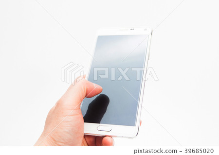 Touch on hand white smart phone 39685020